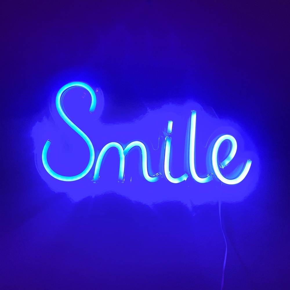 Blue Neon 'Smile' Sign